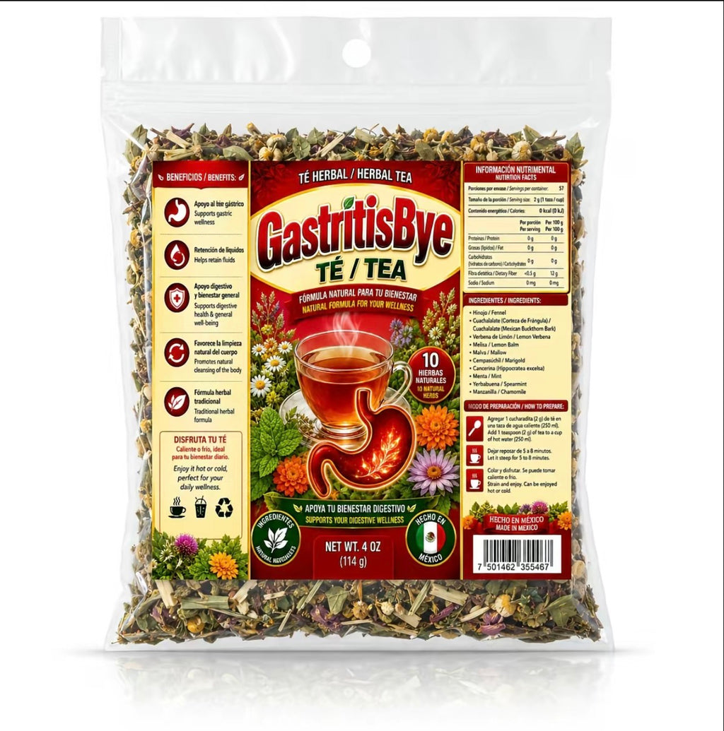 GastritisBye Herbal Tea – Traditional 10-Herb Loose-Leaf Blend with Fennel, Cuachalalate, Lemon Verbena, Mallow, Mint & Chamomile, 4 oz