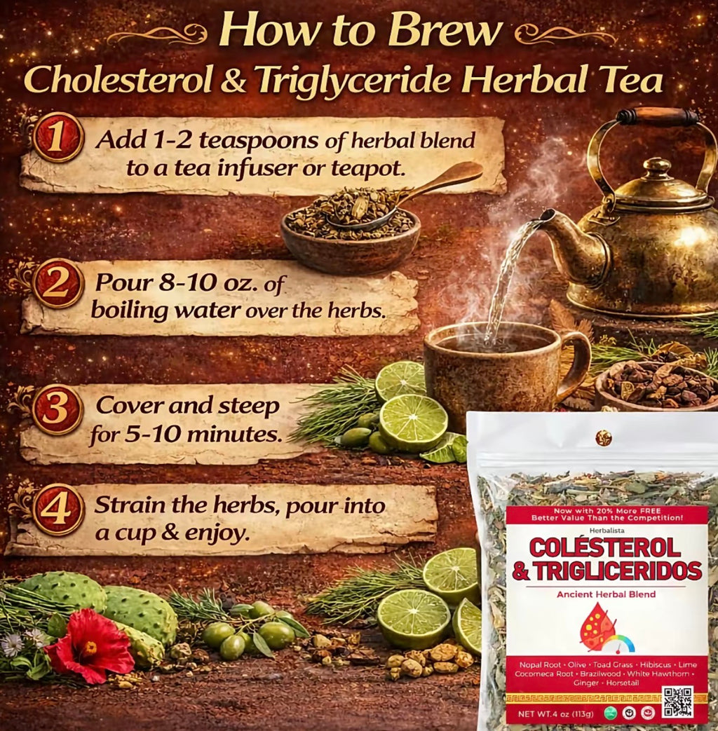 Herbalista Colesterol & Triglicéridos Ancient Herbal Blend – Nopal Root, Hibiscus, Ginger, Horsetail & More, Extra Jumbo 5 oz
