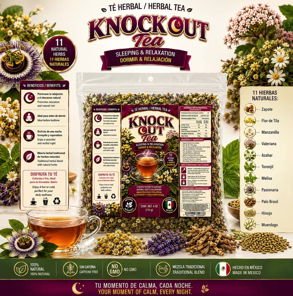 Knock Out Tea Nighttime Herbal Tea – Traditional 11-Herb Loose-Leaf Blend with Valerian, Passionflower, Linden, Orange Blossom & Lemon Balm, 4 oz