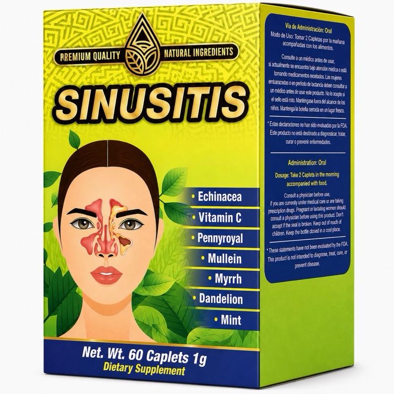 Sinus Support Herbal Supplement Caplets with Echinacea, Vitamin C & Botanical Blend, 60 Count Daily Wellness Formula
