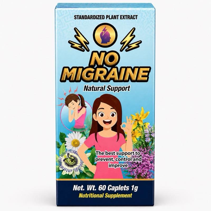 No Migraine Natural Support Herbal Supplement, Plant Extract Blend, 60 Caplets for Daily Herbal Wellness