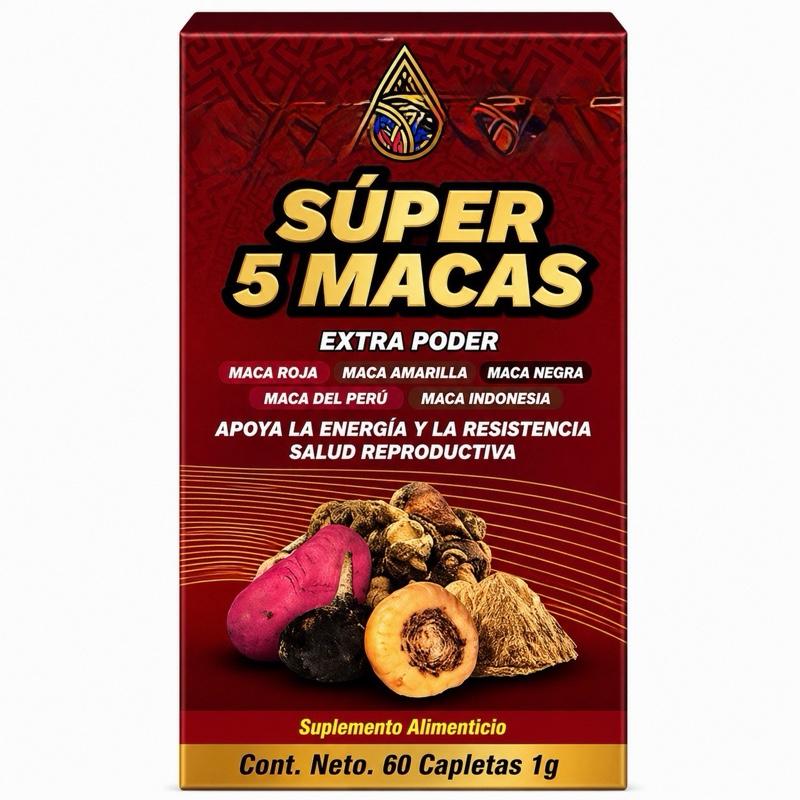 Super Maca Blend Supplement, 5 Maca Root Formula, 60 Caplets for Daily Wellness