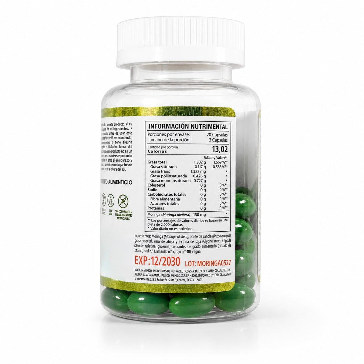 Moringa Oleifera Dietary Supplement, 60 Soft Capsules, 500 mg Each, Plant-Based Daily Wellness Support