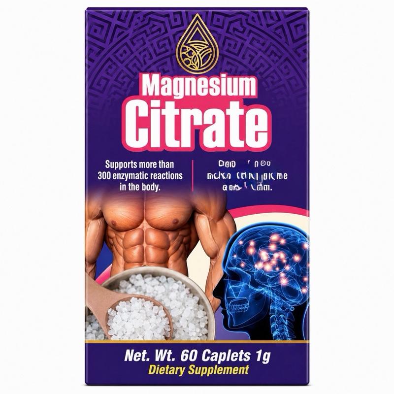Magnesium Citrate Supplement - High Absorption Mineral Support for Muscle Relaxation - 60 Caplets
