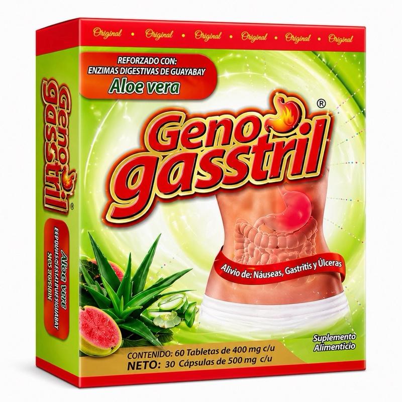 Geno Gastril Digestive Wellness Supplement with Aloe Vera & Enzymes | Gluten-Free Gut Health Formula | 30 Capsules
