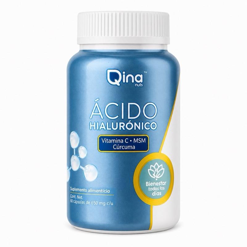 Qina Hyaluronic Acid 650mg Capsules | Vitamin C, MSM & Turmeric Blend | 60 Capsules | Gluten-Free & Lactose-Free