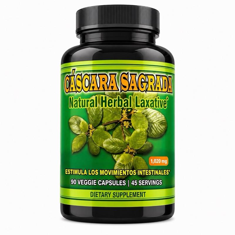 Cascara Sagrada Herbal Capsules 1020mg, 90 Veggie Capsules, Gluten-Free & Lactose Free Herbal Supplement