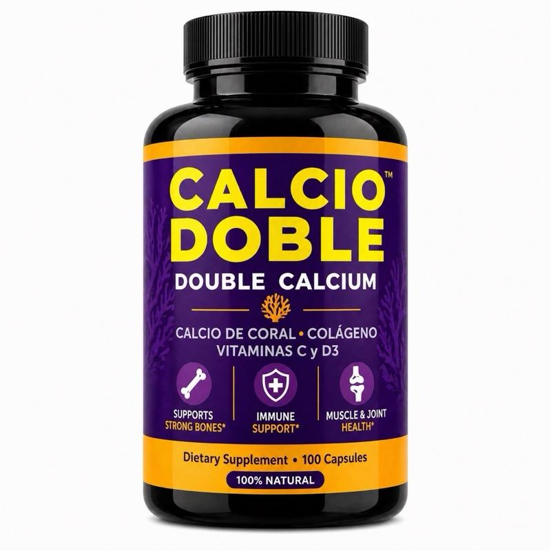 Calcio Doble Double Calcium Capsules with Coral Calcium, Collagen, Vitamin C & D3, 100 Capsules, Gluten-Free & Lactose Free