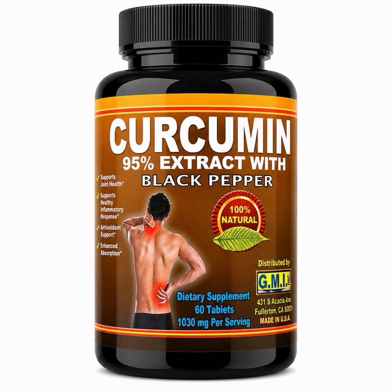 Curcumin 95% Extract with Black Pepper High Potency Turmeric Supplement, 60 Tablets, Gluten-Free & Lactose-Free