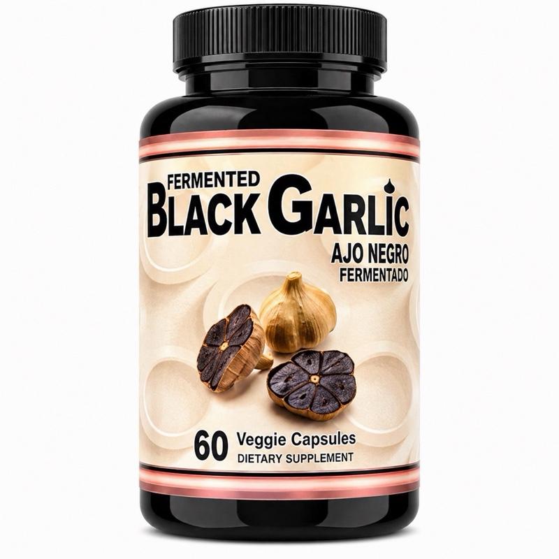 Fermented Black Garlic Capsules with Ajo Negro Extract, 60 Capsules, Gluten-Free & Lactose-Free Dietary Supplement