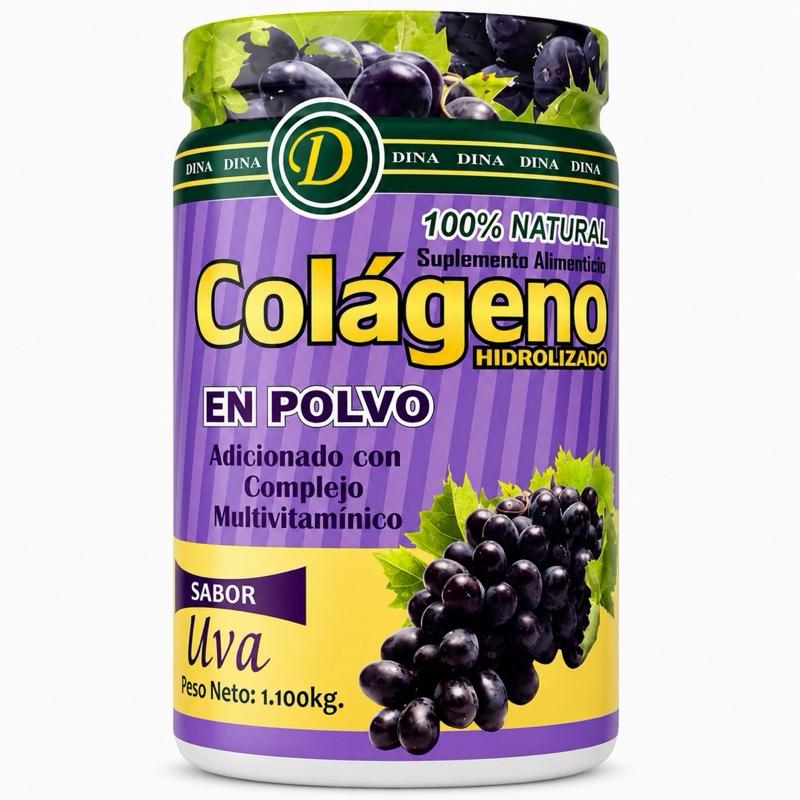 Colágeno Hidrolizado Grape Powder with Multivitamin Complex, Grape Flavor, 1.1 kg, 100% Natural Collagen Supplement