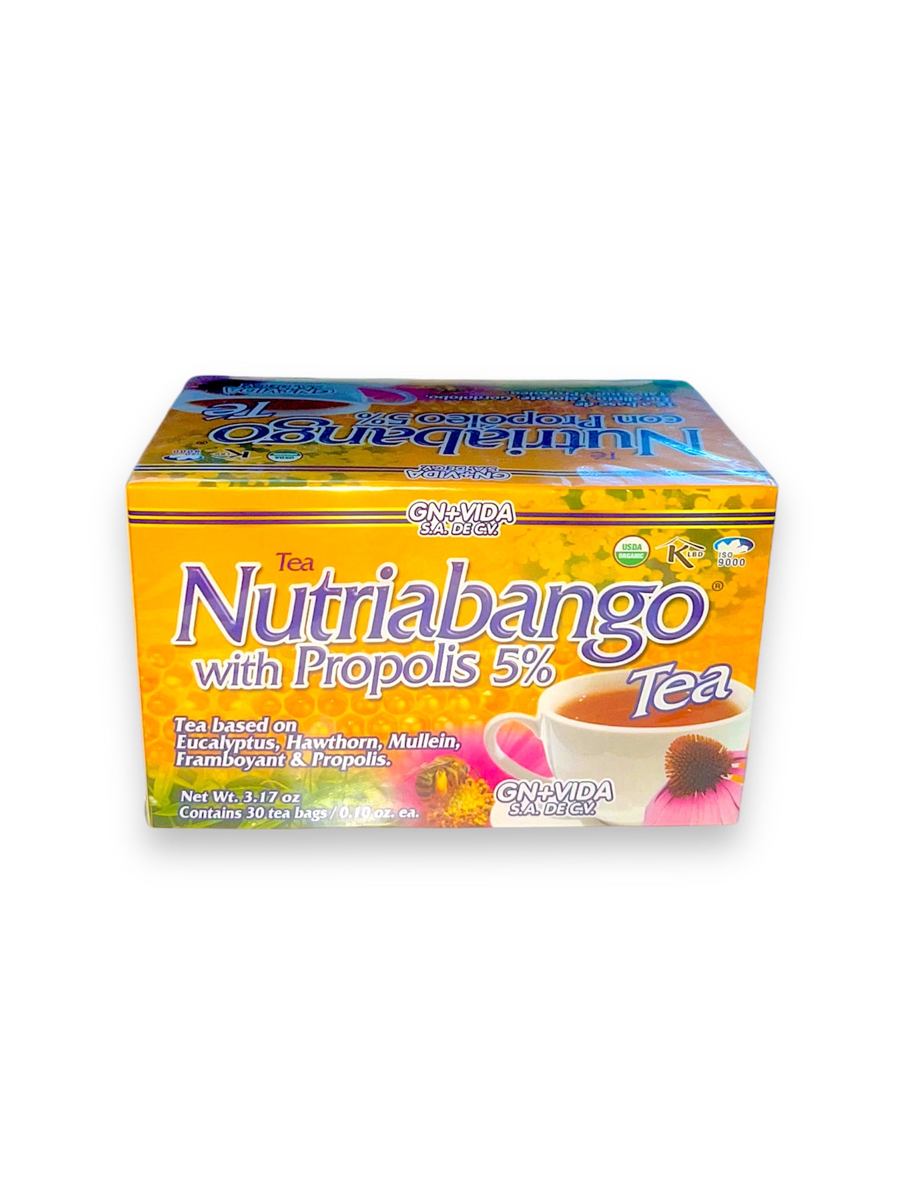 Tea Nutriabango with 5% Propolis Herbal Tea, Eucalyptus, Hawthorn, Mullein & Framboyant Blend, Organic Herbal Tea, 30 Tea Bags