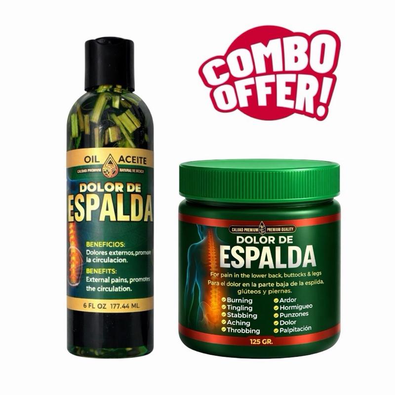 Dolor De Espalda Herbal Massage Oil & Extra Fuerte Gel Combo Set, Natural Herbal Massage Care Kit, 6 fl oz (177 ml) Oil + 125 g Gel