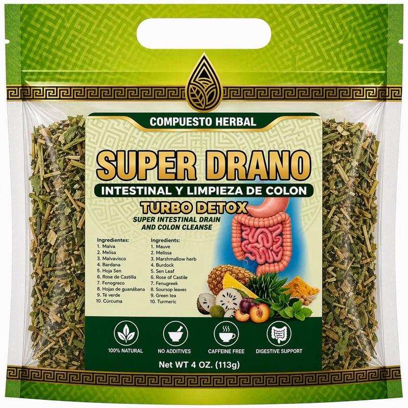 Super Drano Herbal Detox Tea 4 oz (113g) – Caffeine-Free Herbal Wellness Blend, Natural Digestive Support Tea, Resealable Loose Herb Pouch