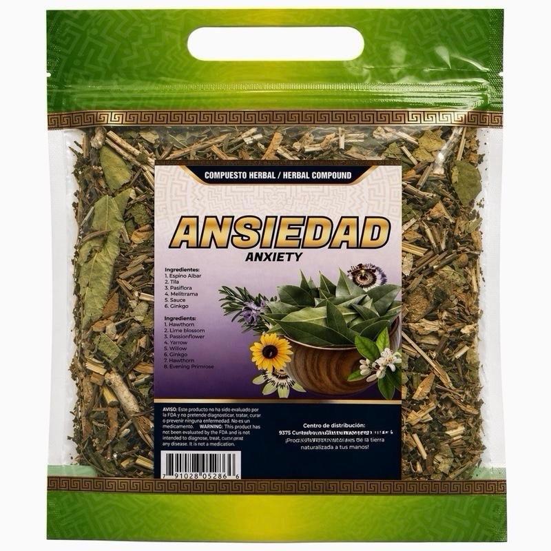 Herbal Anxiety Relief Tea Blend (Ansiedad) Loose Leaf Herbal Tea | Premium Natural Relaxation Herbal Compound | Calm & Wellness Support | 4 oz Herbal Pouch