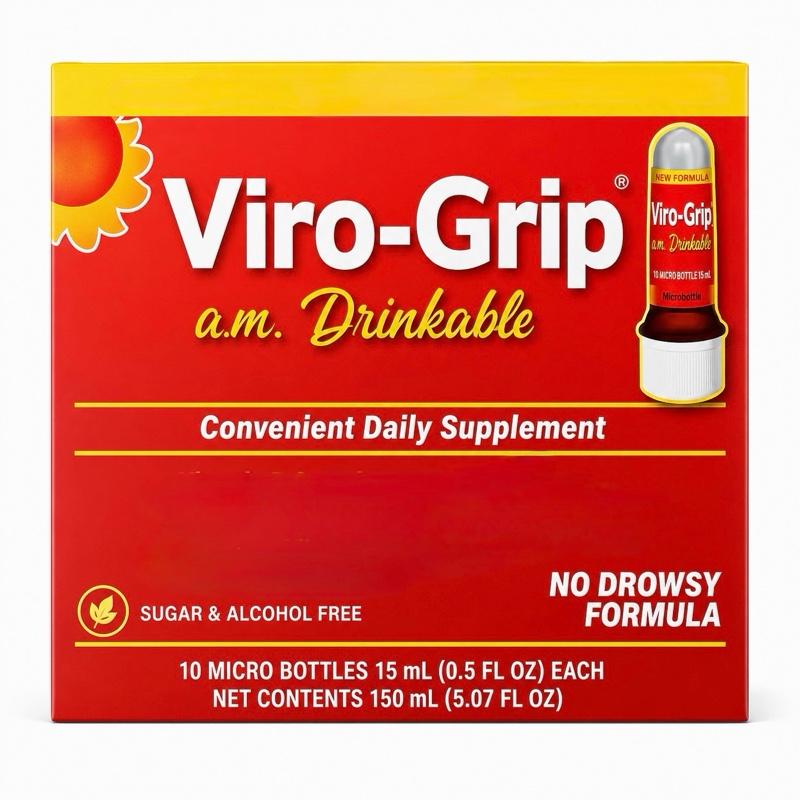 Viro-Grip AM Drinkable Dietary Supplement, 10 x 15mL Micro Bottles, Sugar-Free, Vegan & Gluten-Free Daily Wellness Formula