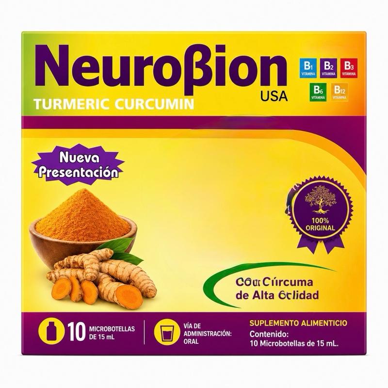 NeuroBion Turmeric Curcumin & Vitamin B Complex Liquid Supplement, 10 x 15mL Micro Bottles, Sugar-Free, Vegan & Gluten-Free