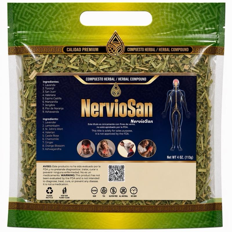 NervioSan Herbal Tea Blend | Premium Loose Leaf Herbal Infusion | Relaxation & Botanical Wellness Tea | Natural Herbal Blend | 4 oz (113g)