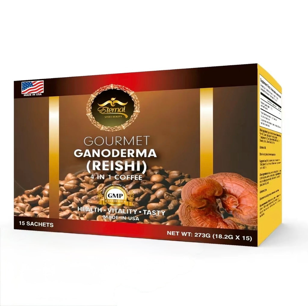 Eternal Gourmet Ganoderma Reishi 4-in-1 Instant Coffee Mix, Convenient Single-Serve Drink, 15 Sachets, 18.2 g Each, Net Wt. 273 g