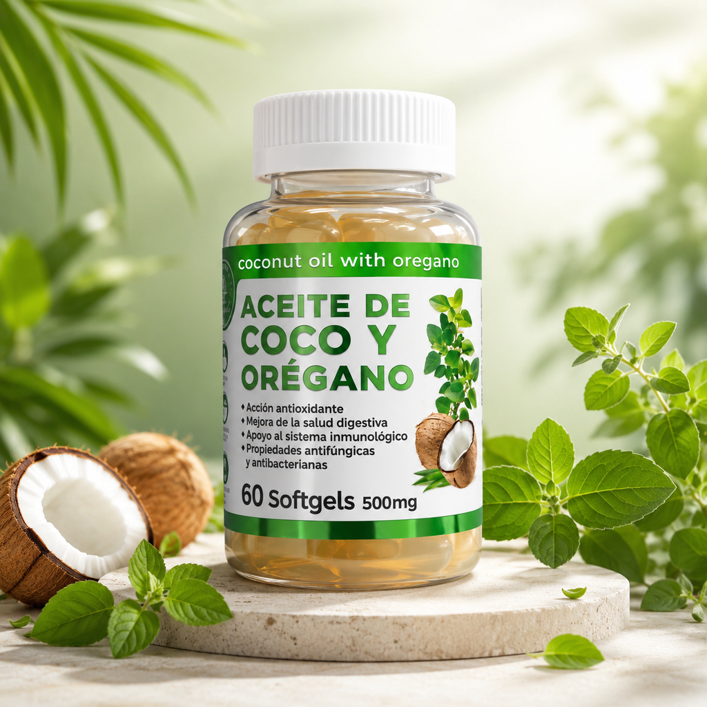 Coconut Oil with Oregano Dietary Supplement, Plant-Based Antioxidant, Digestive and Immune Wellness Support, 60 Softgels, 500 mg Each