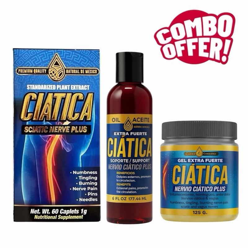 Sciatic Nerve Plus Triple Pack – 60 Tablets, Topical Ointment & Massage Oil Wellness Bundle