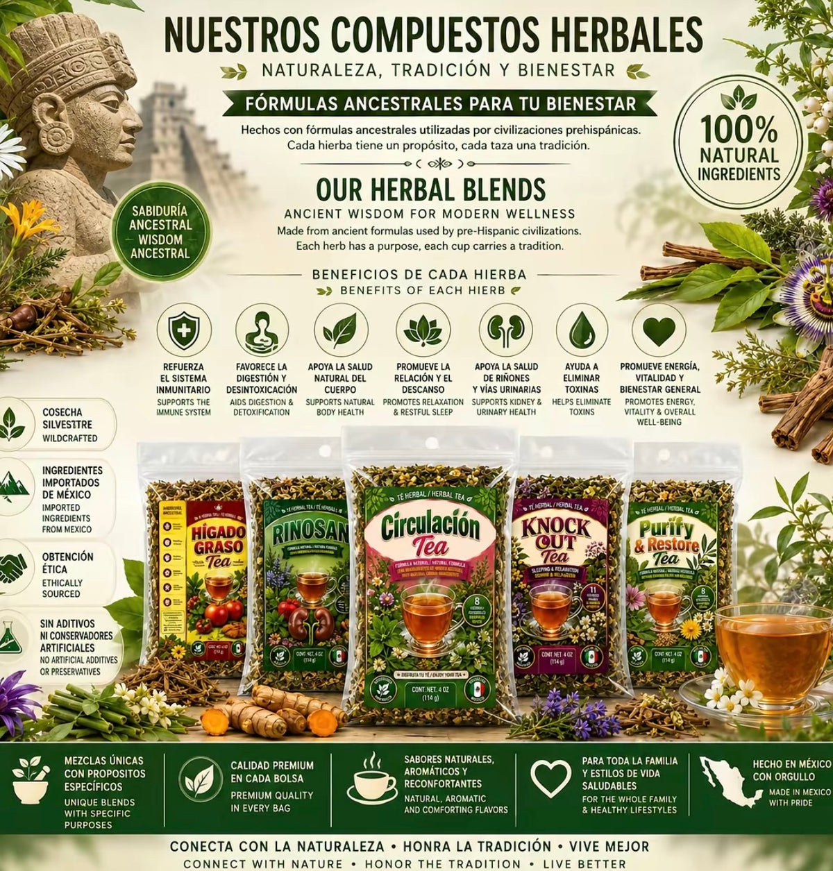 Ácido Úrico Tea – 9-Herb Loose-Leaf Botanical Blend with Chaya, Nettle, Turmeric, Horsetail, Rosemary, Thyme, Sage and Jasmine, 4 oz