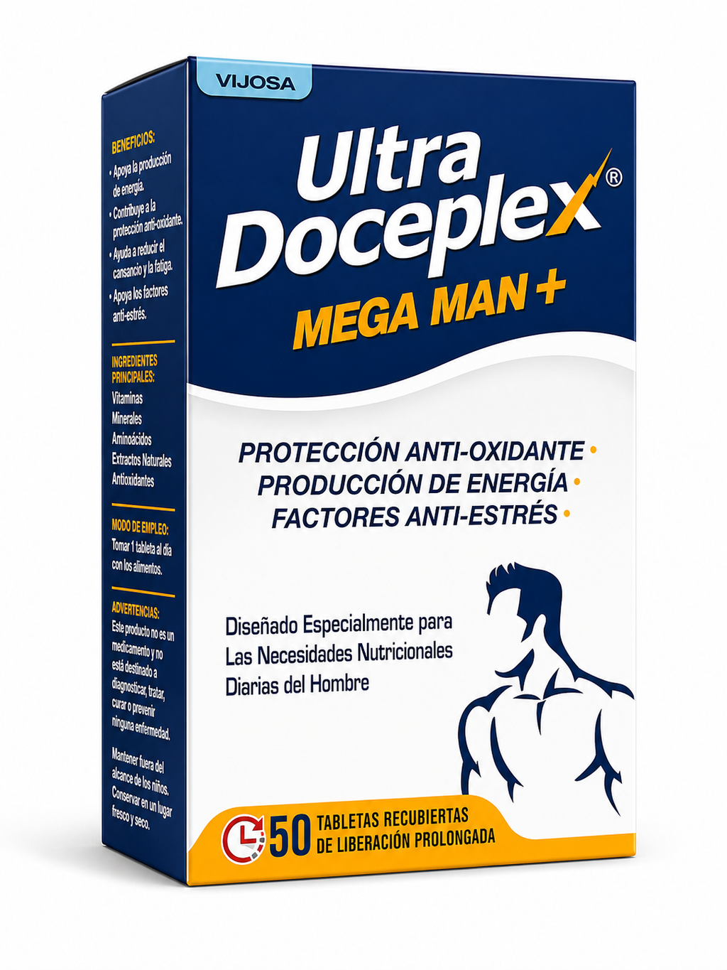 Ultra Doceplex Mega Man+ Men's Multivitamin Extended-Release Tablets | Energy & Antioxidant Support | Gluten-Free | 50 Tablets