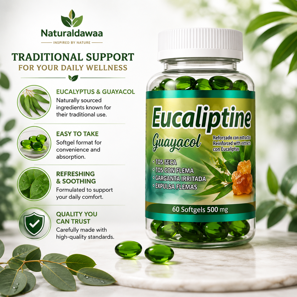 Eucaliptine Guaiacol with Eucalyptus Extracts, Herbal Respiratory Wellness Formula, 60 Softgels, 500 mg Each