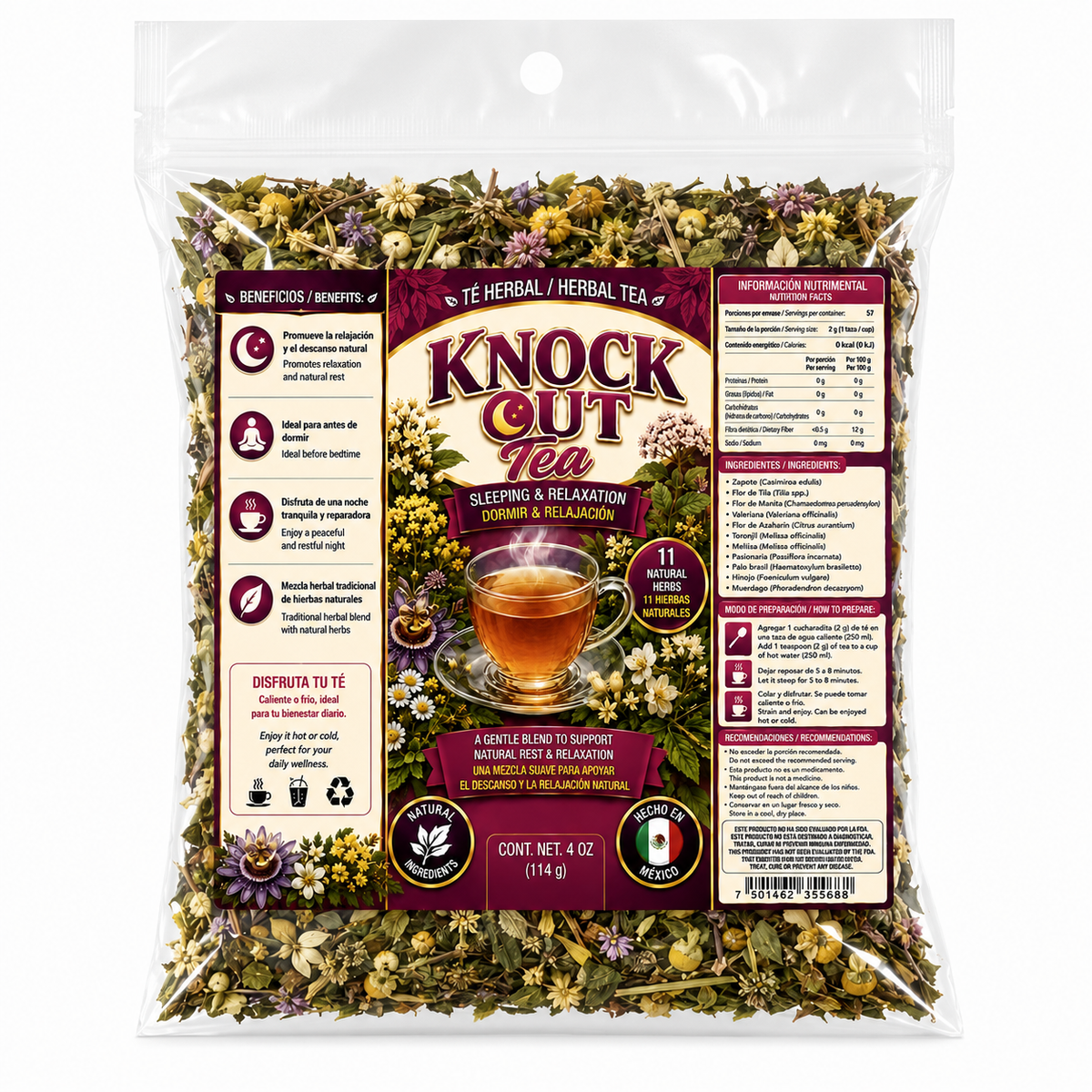 Knock Out Tea Nighttime Herbal Tea – Traditional 11-Herb Loose-Leaf Blend with Valerian, Passionflower, Linden, Orange Blossom & Lemon Balm, 4 oz