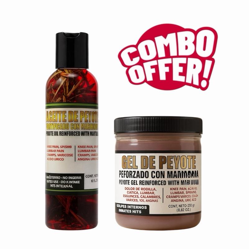 Naturaldawaa Herbal Peyote Massage Gel & Fortified Body Oil Combo, 125 g Gel + 6 fl oz Oil, Botanical Body Care Set