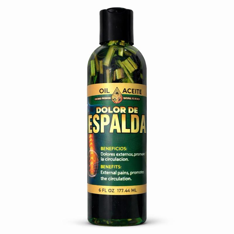 Dolor de Espalda Herbal Massage Oil 6 fl oz (177 ml) with Menthol, Arnica, Aloe Vera & Pine Extract, External Massage Oil for Skin Care & Soothing Comfort