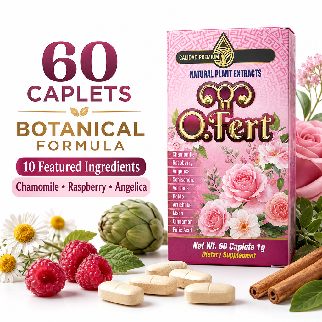 O.Fert Natural Plant Extract Dietary Supplement – 60 Caplets, 1 g – Chamomile, Raspberry, Angelica, Schisandra, Maca & Folic Acid
