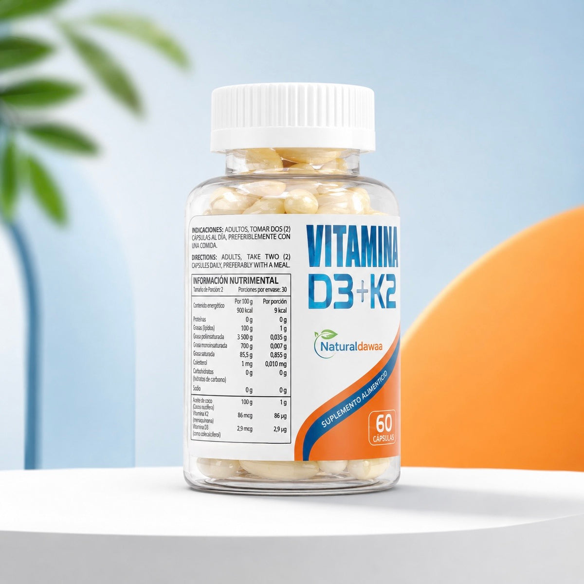 Vitamin D3 + K2 Dietary Supplement, 5,000 IU – 60 Easy-to-Take Softgels