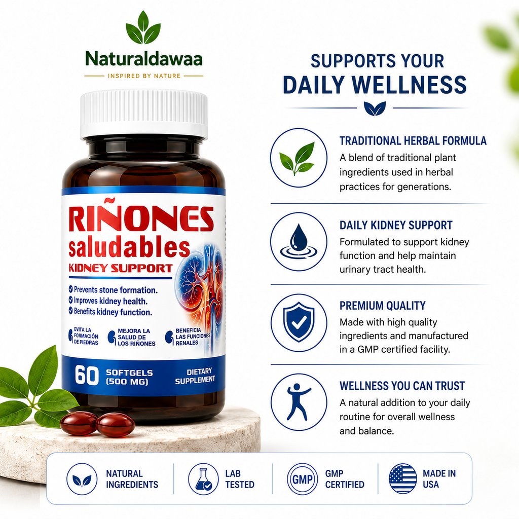 Riñones Saludables Herbal Dietary Supplement, Plant-Based Daily Wellness Formula, 60 Softgels, 500 mg Each