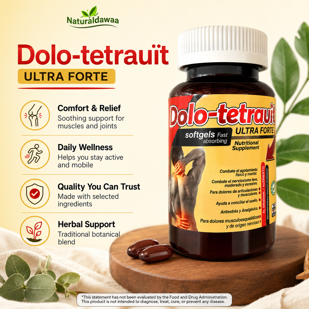 Dolo-Tetrauif Ultra Forte Nutritional Supplement – Fast-Absorbing, Easy-to-Swallow Formula, 30 Softgels
