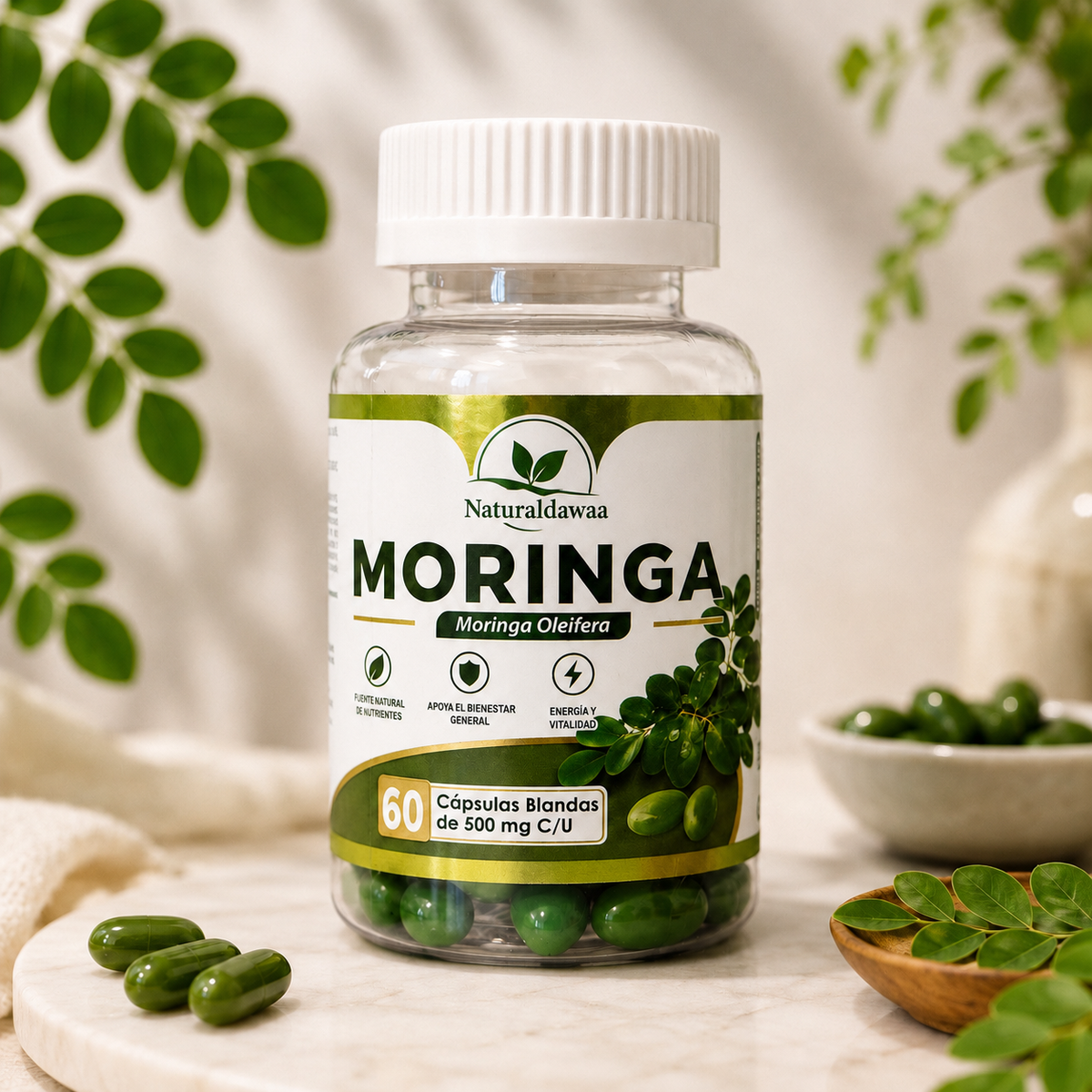 Moringa Oleifera Dietary Supplement, 60 Soft Capsules, 500 mg Each, Plant-Based Daily Wellness Support