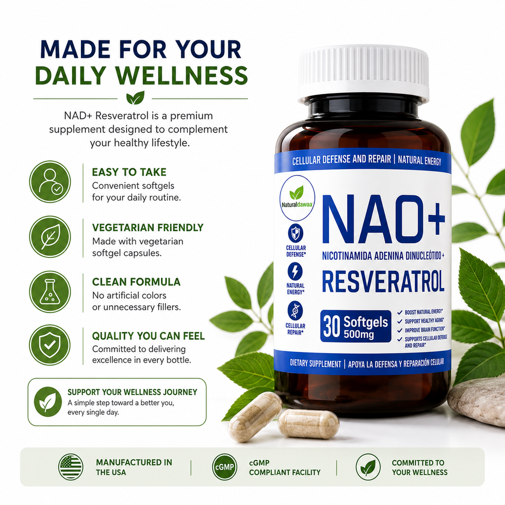 NAD+ with Resveratrol Dietary Supplement, Antioxidant and Cellular Wellness Support, 30 Softgels, 500 mg Each
