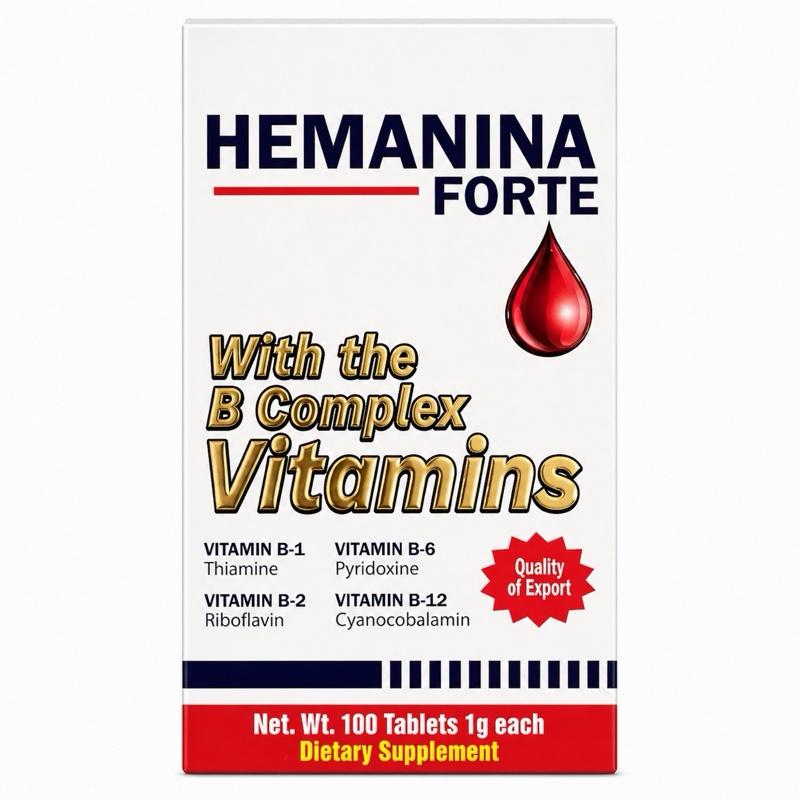 Hemanina Forte B-Complex Supplement | Vitamins B1 B2 B6 B12 | 100 Tablets