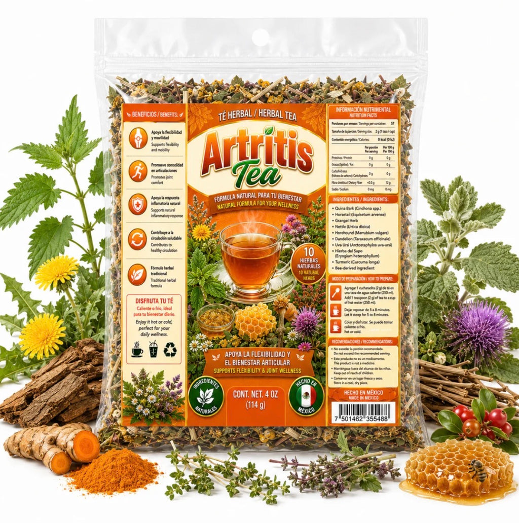 Artritis Herbal Tea – 10-Ingredient Loose-Leaf Blend with Quina Bark, Horsetail, Nettle, Horehound, Dandelion, Turmeric & Bee Ingredient, 4 oz