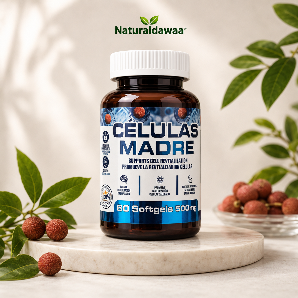 Células Madre Dietary Supplement, Premium Daily Wellness Softgel Formula, 60 Softgels, 500 mg Each
