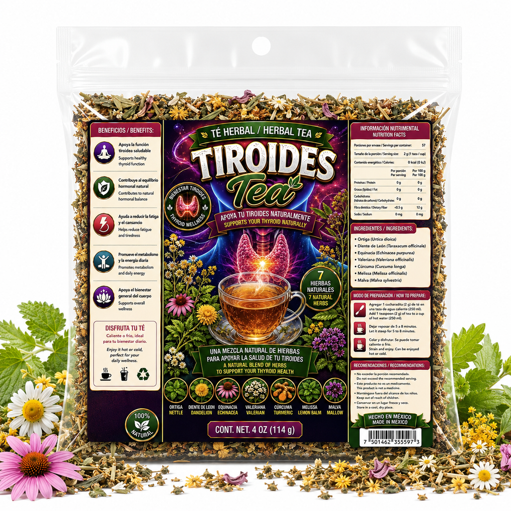 Tiroides Tea Herbal Tea – Traditional 7-Herb Loose-Leaf Blend with Nettle, Dandelion, Echinacea, Valerian, Turmeric, Lemon Balm & Mallow, 4 oz