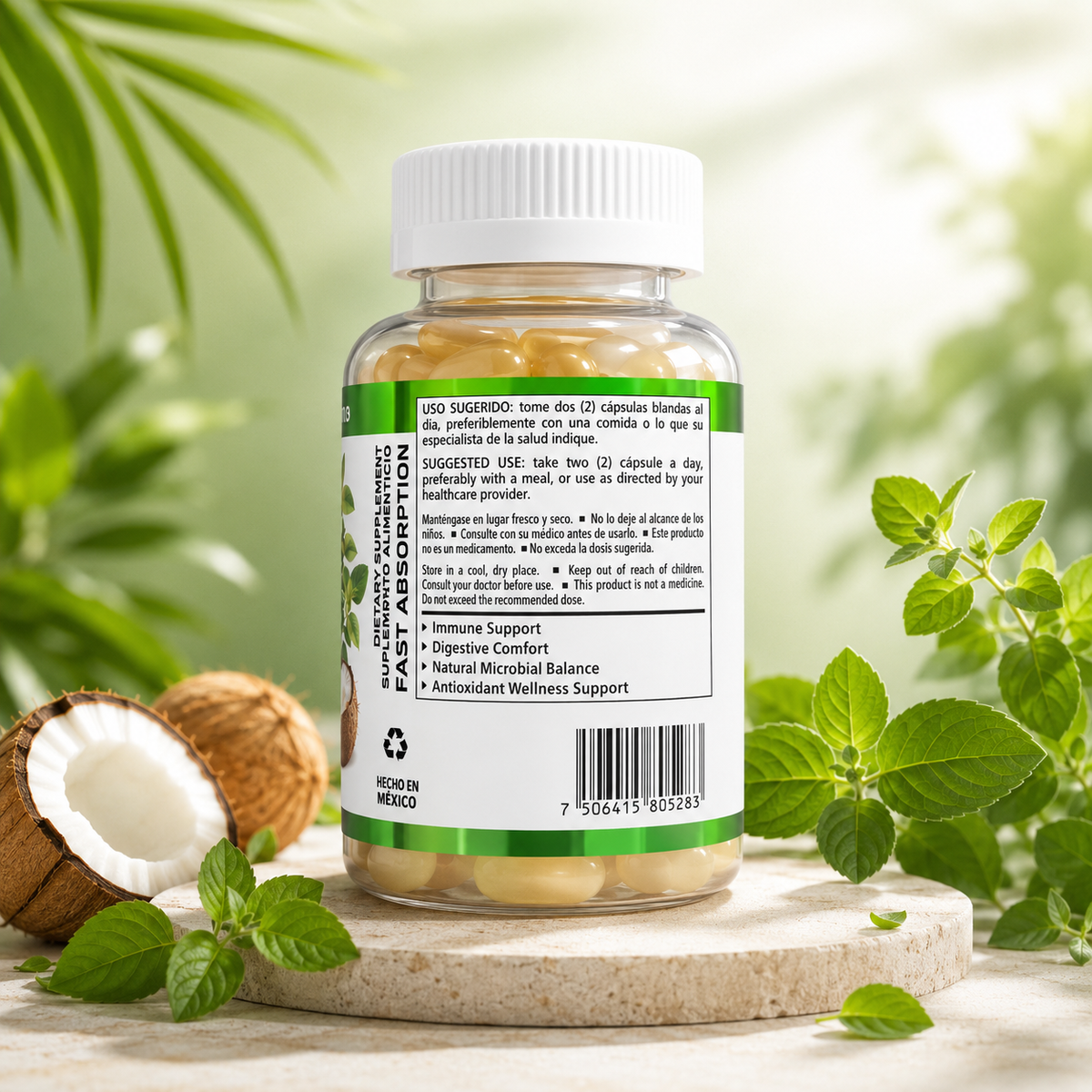 Coconut Oil with Oregano Dietary Supplement, Plant-Based Antioxidant, Digestive and Immune Wellness Support, 60 Softgels, 500 mg Each