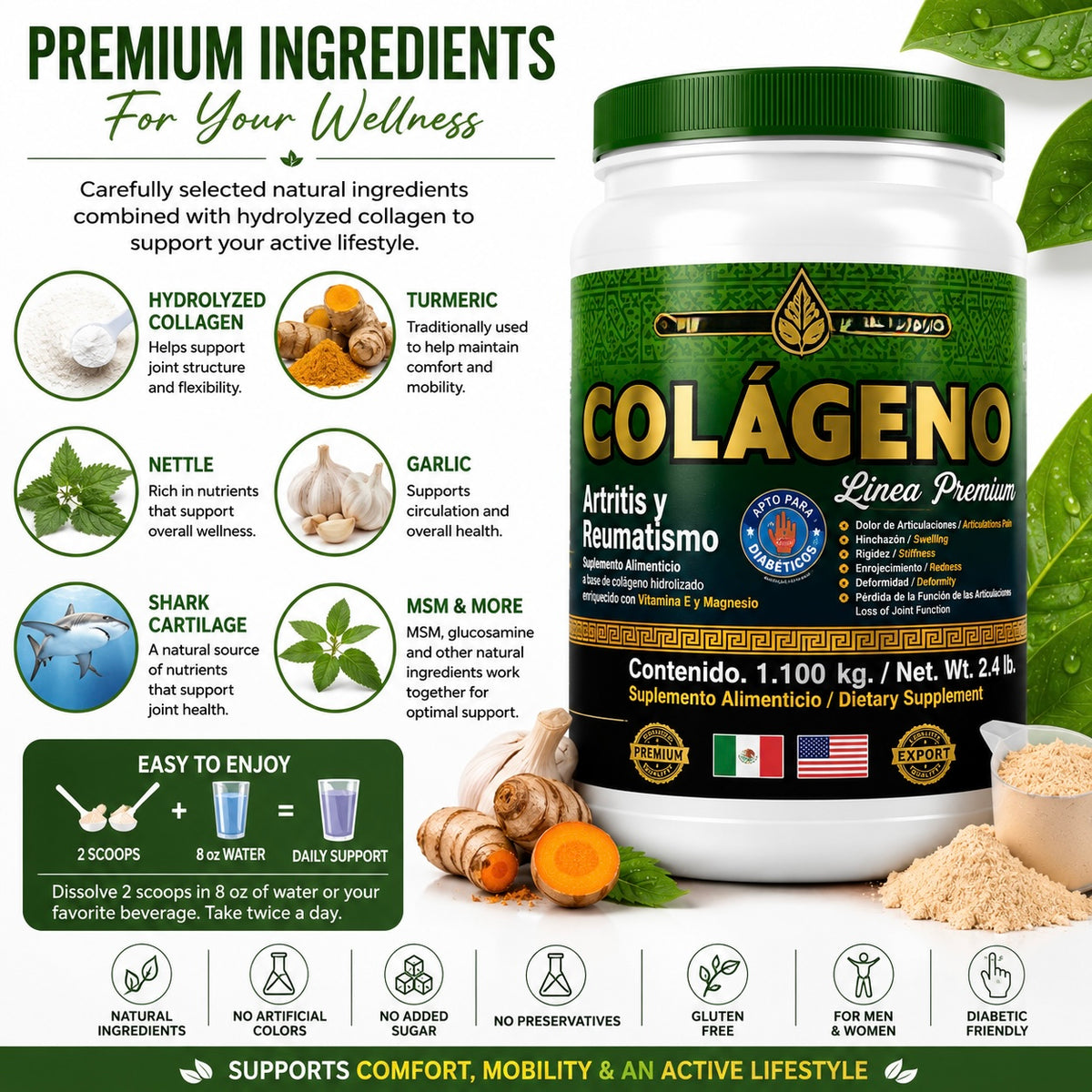 Premium Hydrolyzed Collagen Powder with Vitamin E & Magnesium, Natural Dietary Supplement for Joint, Mobility & Flexibility Support, 2.4 lb