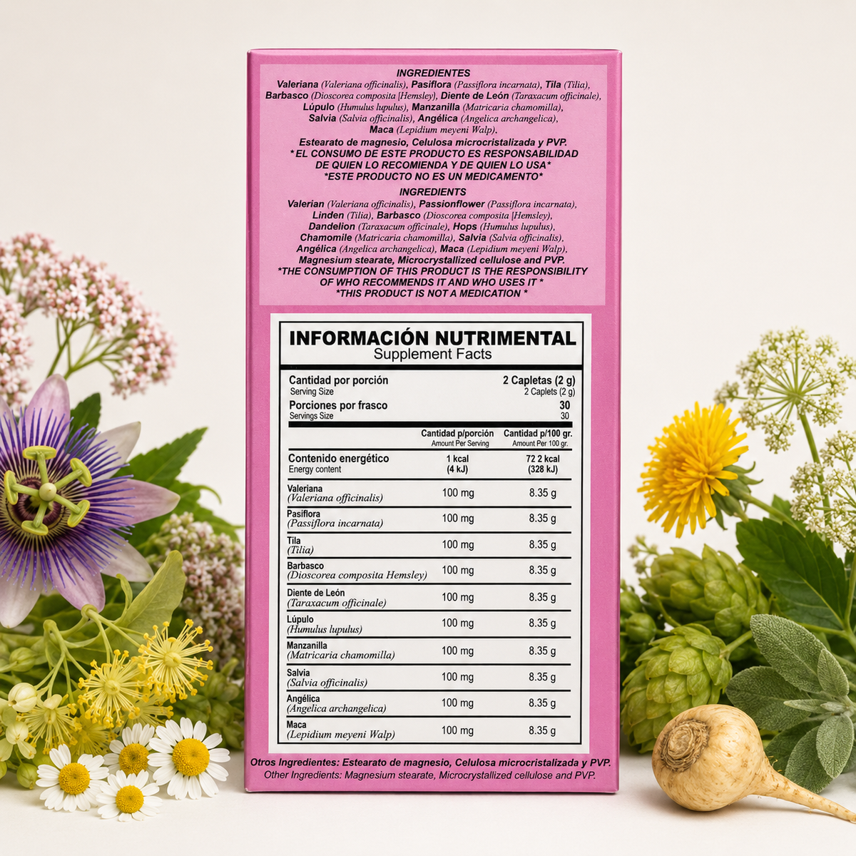 Natura Femme Herbal Formula Dietary Supplement – 60 Caplets, 1 g – 10-Botanical Blend with Valerian, Passionflower, Chamomile, Maca & Angelica