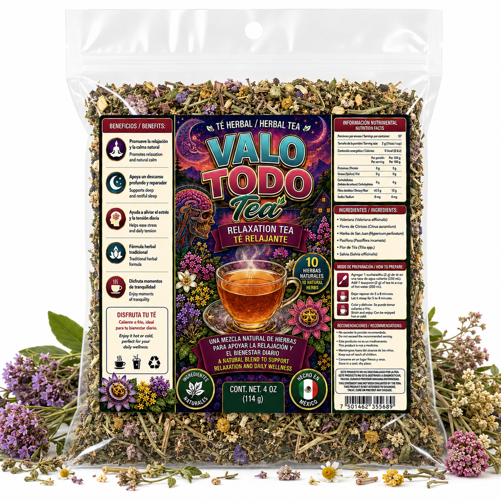 Valo Todo Tea Relaxation Herbal Tea – Traditional 10-Herb Loose-Leaf Blend with Valerian, Passionflower, Linden, Citrus Blossom & Sage, 4 oz