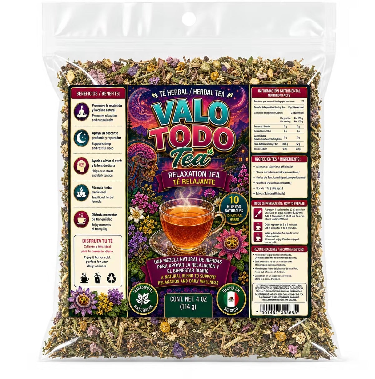 Valo Todo Tea Relaxation Herbal Tea – Traditional 10-Herb Loose-Leaf Blend with Valerian, Passionflower, Linden, Citrus Blossom & Sage, 4 oz