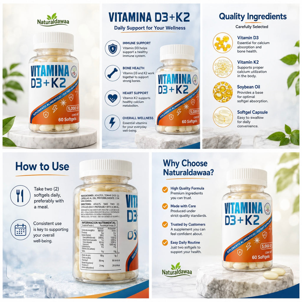 Vitamin D3 + K2 Dietary Supplement, 5,000 IU – 60 Easy-to-Take Softgels