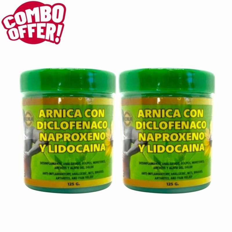 Arnica Massage Balm with Diclofenaco, Naproxeno & Lidocaina, 125g Topical Cream (Pack of 2)