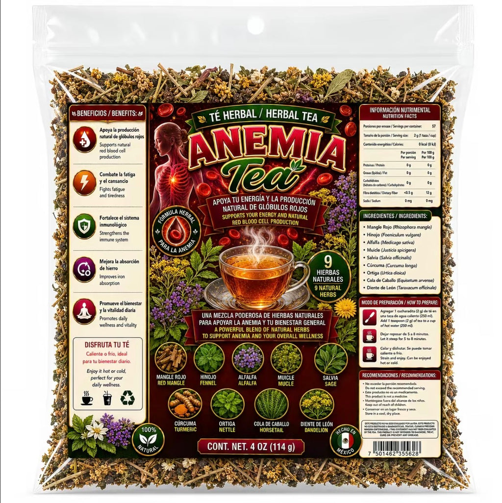 Anemia Tea Herbal Tea – Traditional 9-Herb Loose-Leaf Blend with Red Mangle, Fennel, Alfalfa, Muicle, Sage, Turmeric, Nettle, Horsetail & Dandelion, 4 oz
