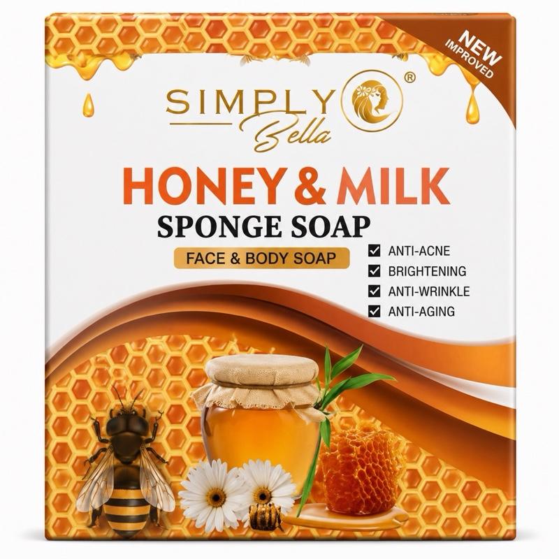 Simply Honey & Milk Sponge Soap for Face & Body – Gentle Cleansing Bar with Honey & Milk Extracts, 100g